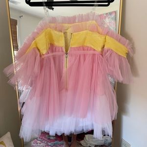 Pink tulle off the shoulder dress